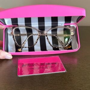 Betsey Johnson Tortoiseshell Cat Eye Glasses with Bright Pink Case
